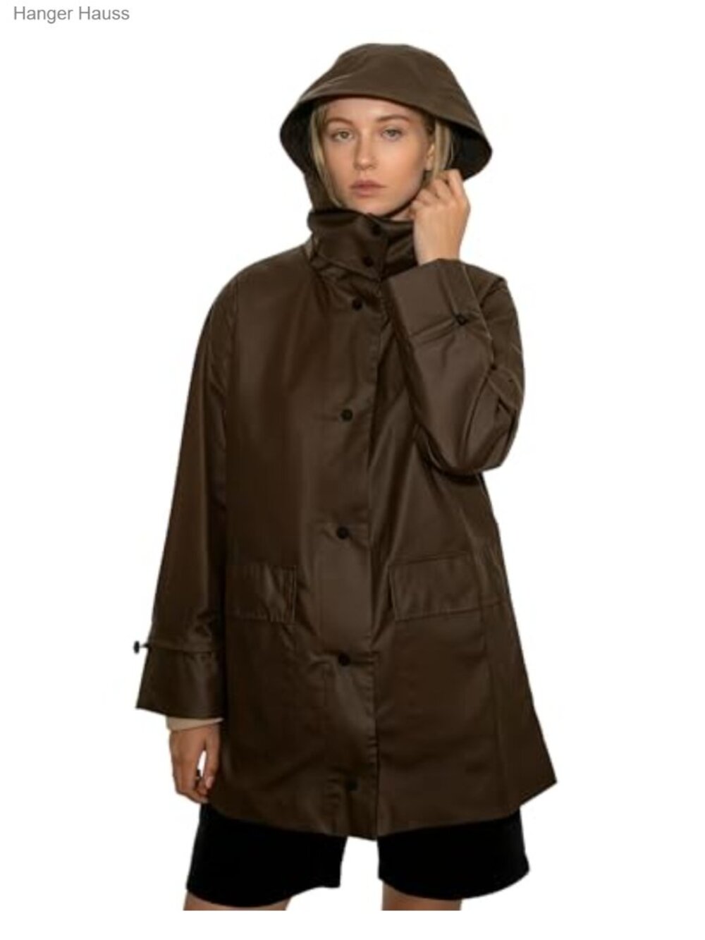 Waterproof PU Raincoat Jacket Hooded Trench Coat Lightweight